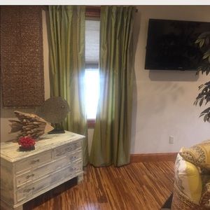 Pier 1  curtains apple green blue stitch